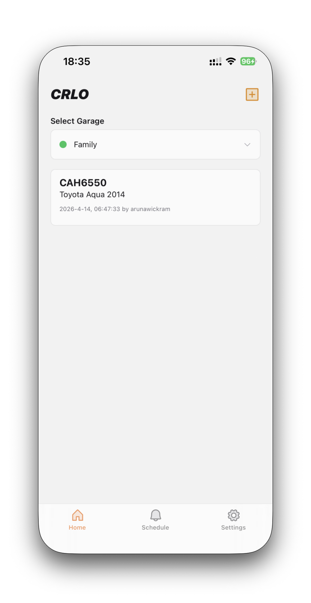 CRLO app preview showing the vehicle list interface